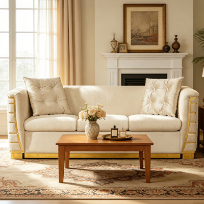 Veloria 82.3" Velvet 3-Seater Sofa with 2 Pillows for Living Room and Apartment