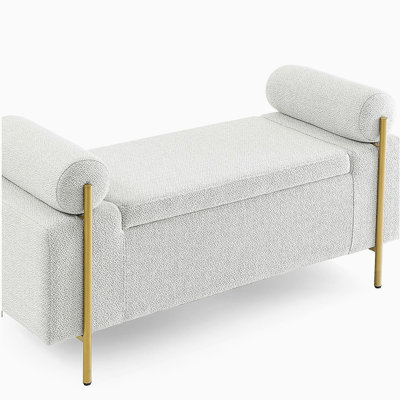 Velvet Storage Bench with Cylindrical Arms and Iron Legs