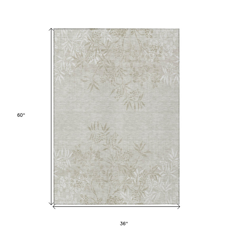 Tapis d'intérieur beige 3 pi x 5 pi beige à motif floral lavable
