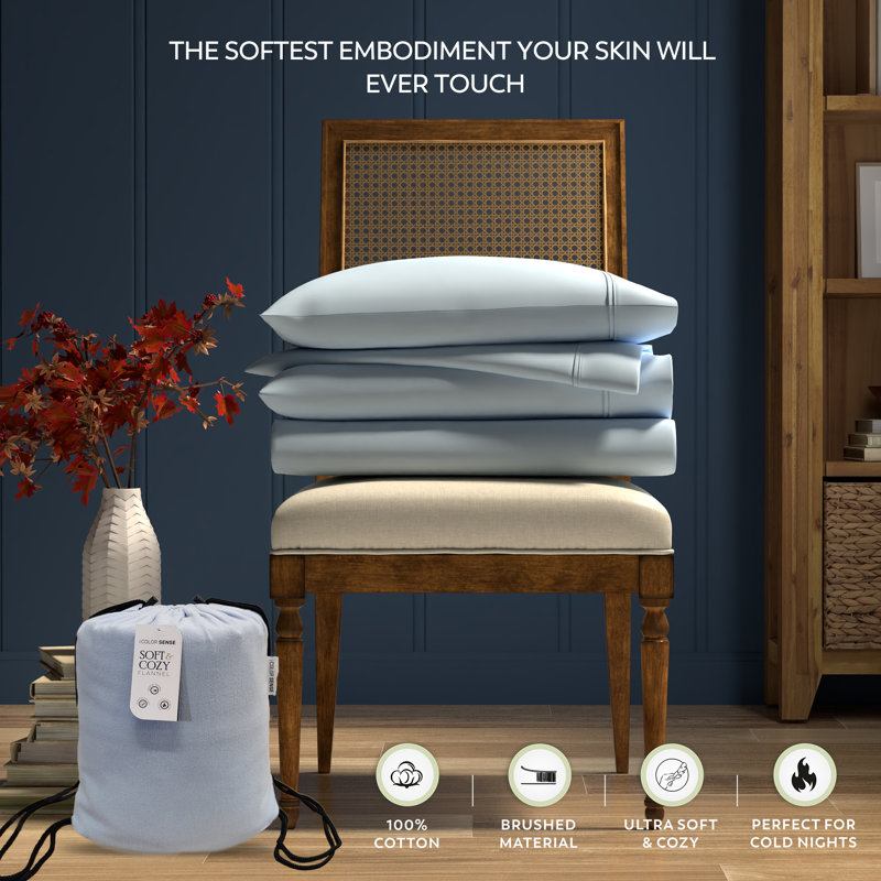 Blue Queen Cotton Flannel Percale Sheet Set