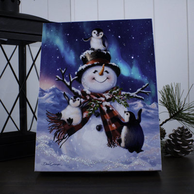 Penguin Snow Day 8x6 Lighted Tabletop Canvas