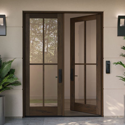 G104-SW-96 | Porte double 96 po, extérieur pré-monté RTA, SDL 4 Lite, bois d'acajou brut
