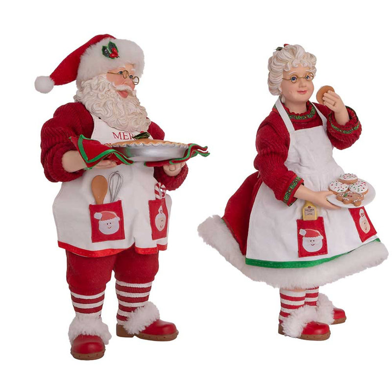 Figurines de Noël Kurt Adler Fabriche, M. et Mme Noël avec des desserts, 10,5 po (ensemble de 2)