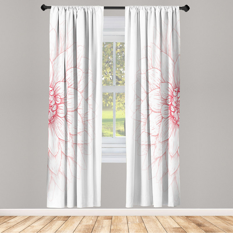 Microfiber Floral Semi-Sheer Rod Pocket Curtain Panels, 28" W x 95" L, Red