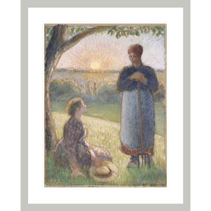 «Country Country Chatting Sunset Eragny» par Camille Pissarro, impression giclée sur cadre, 29.21" H x 23.5" W