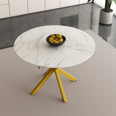 Table à manger ronde moderne et simple avec pales extensibles, base en acier au carbone en X, robuste et durable, convenant aux restaurants, petits appartements et cuisines (peut accueillir 4 à 6 personnes)