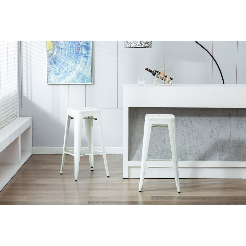 Wright Stackable Metal 30" Patio Bar Stool, White