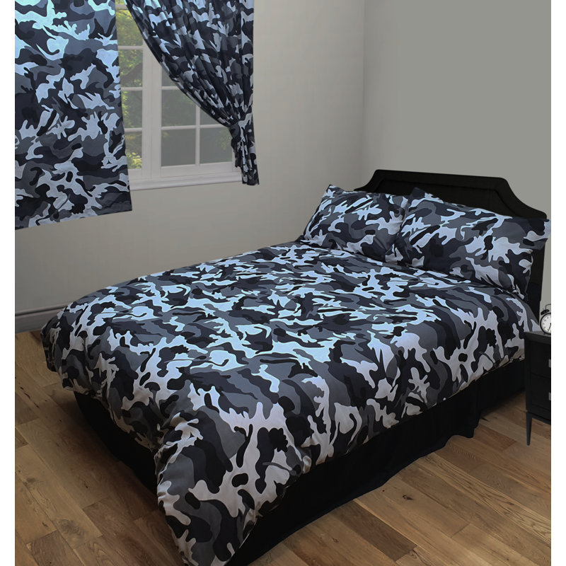 Camouflage Asko Duvet Cover Set, Black, Super King Duvet Cover + 2 Standard Pillowcases