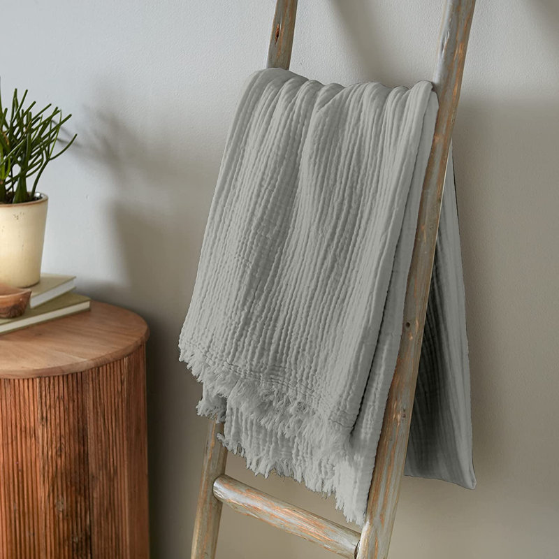 Jeté 100% coton mousseline Whisper Organics - GOTS et certifié Fairtrade Organic - Jeté léger respirant 4 couches - Doux coton pré-lavé toutes saisons (gris, 60 x 80)