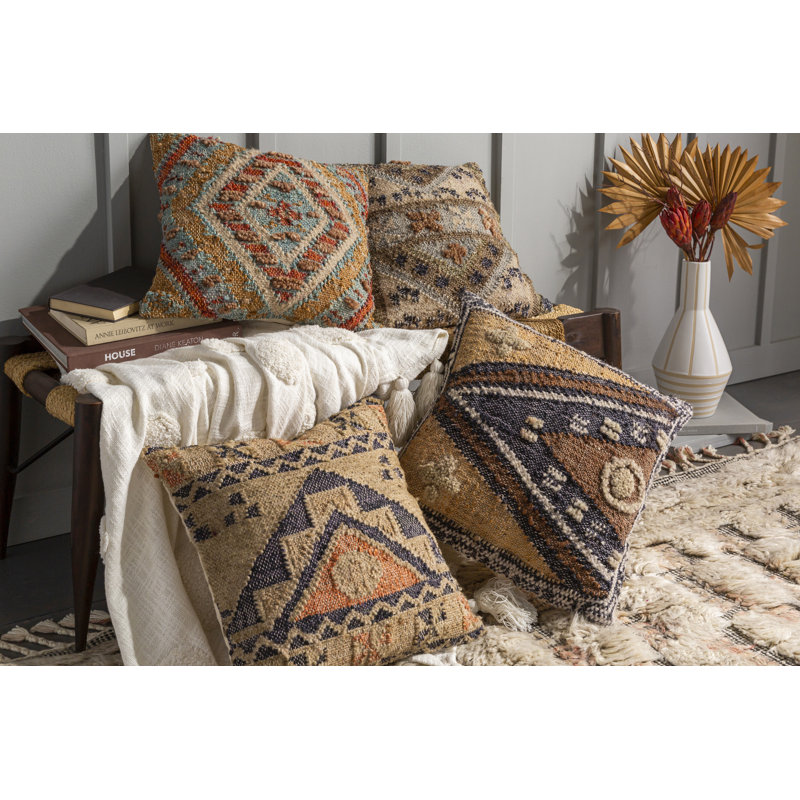 Geometric Jute / Sisal Reversible Throw Pillow, 22" x 22"