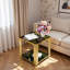 Table de bout moderne carrée avec plateau en verre trempé, tablette inférieure et structure asymétrique en métal-384847959