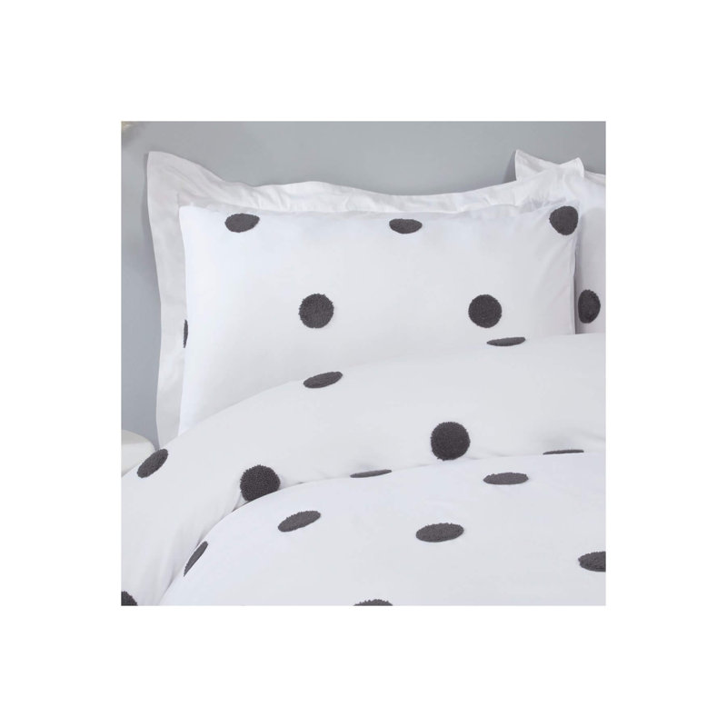 Throop Polyester Dots Duvet Cover with Pillowcases, Double - 2 Standard Pillowcases, White/Charcoal