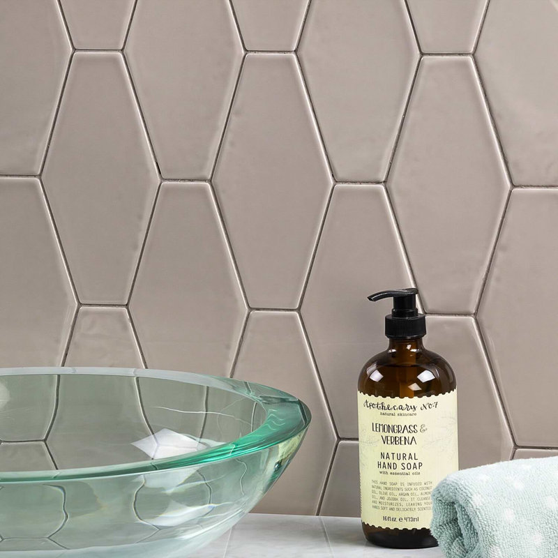 Manchester 4x8 Hexagon Glossy Ceramic Tile, Taupe Beige