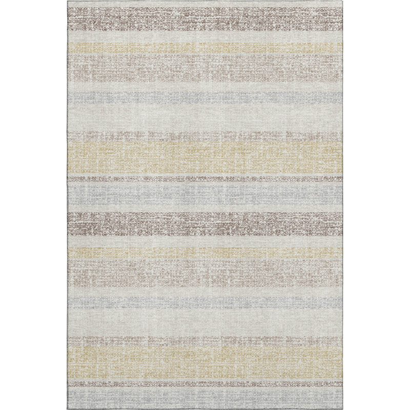 Premium Machine Washable Mayfield AMF2122 Striped Rug, Ivory, 5' x 7'6"