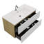 Meuble-lavabo mural 36 po - Blanc neige et chêne naturel, lavabo en céramique avec trop-plein, espace de rangement considérable, éléments de style moderne avec rangement mat intégré et fermeture silencieuse-493459859