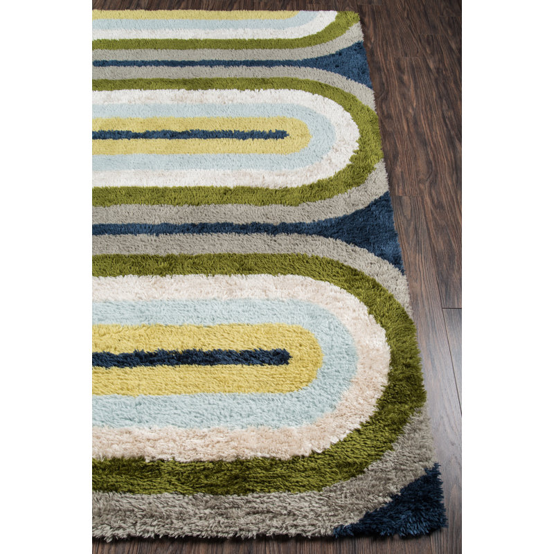 Retro Wave Multicolor Hand-Tufted Shag Runner Rug