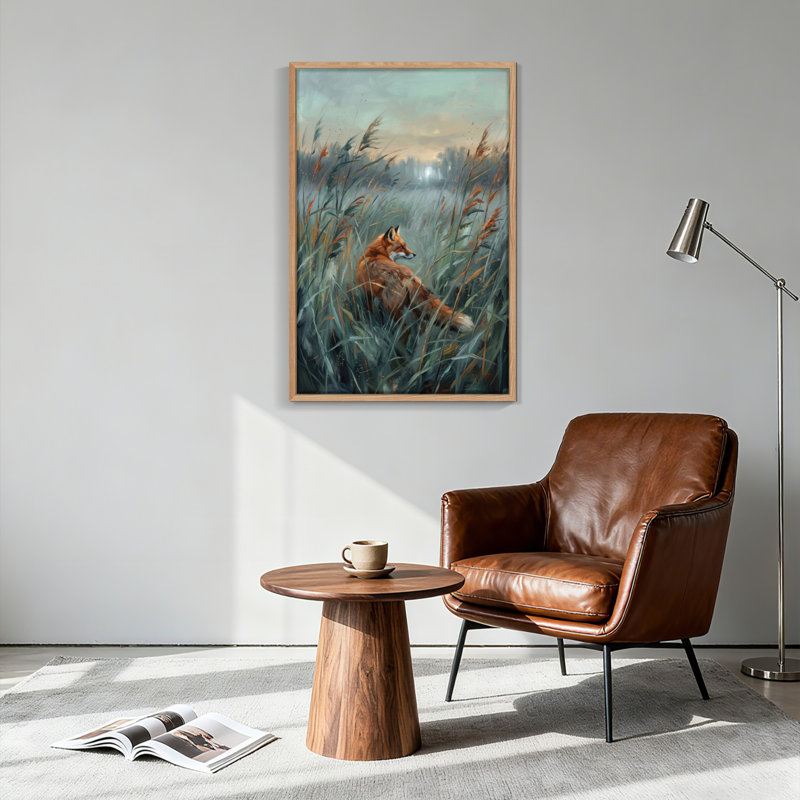 Ensemble de 1 tableau sur toile représentant un renard dans l'herbe, 24"H x 18"W, Natural
