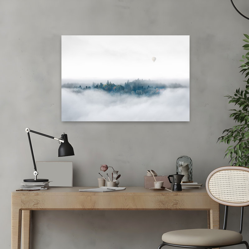 «Misty Forest Hot Air Balloon Dreamy Ethereal Peaceful Autumn Forest», art mural, H 24 po x l 16 po