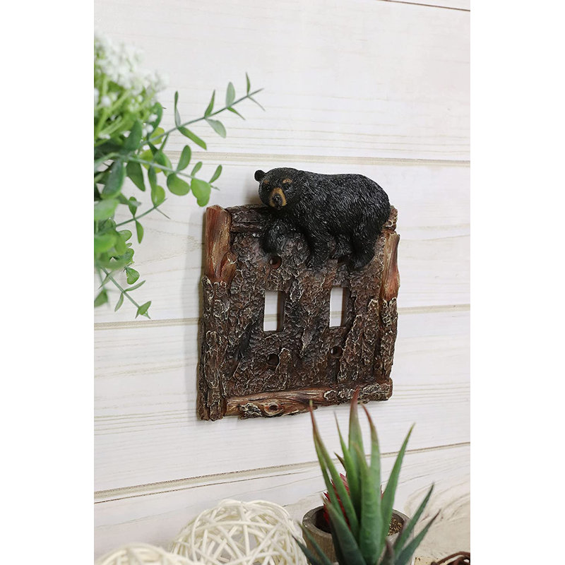 Ebros  Set Of 2 Novelty Woodland Rustic Forest Black Bear By Rustic Tree Bark Electrical Wall Li