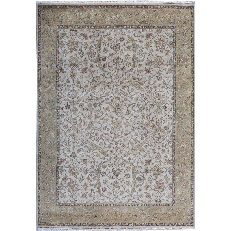 Tapis ivoire et doré de haute qualité noué à la main