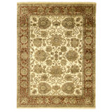 Hand Knotted Wool Oriental Area Rug in Ivory And Red