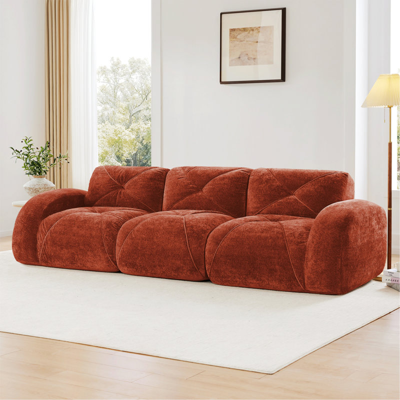 Canapé modulaire modulaire au design capitonné pour plus de confort, H 29,9 po x l 110,6 po x P 37,4 po, Brun rouge
