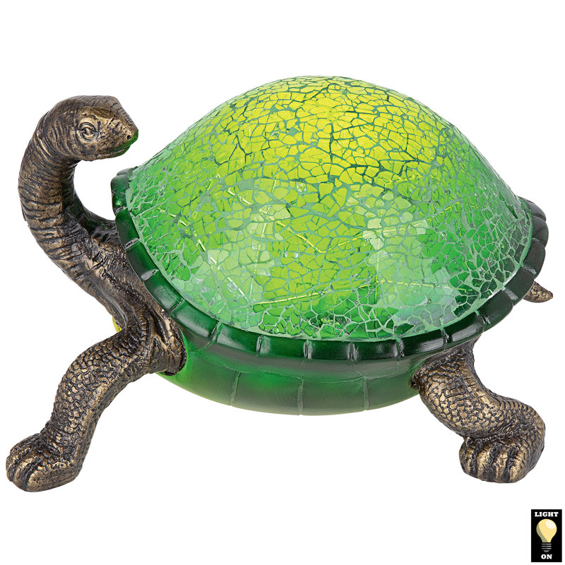 Illuminated Green Mosaic Glass Turtle Statue Lamp
