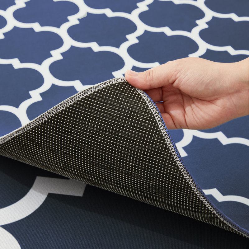 Aspire Homeware Navy Geometric Area Rug Modern Trellis Indoor Carpet, Rectangle 40 x 60 cm