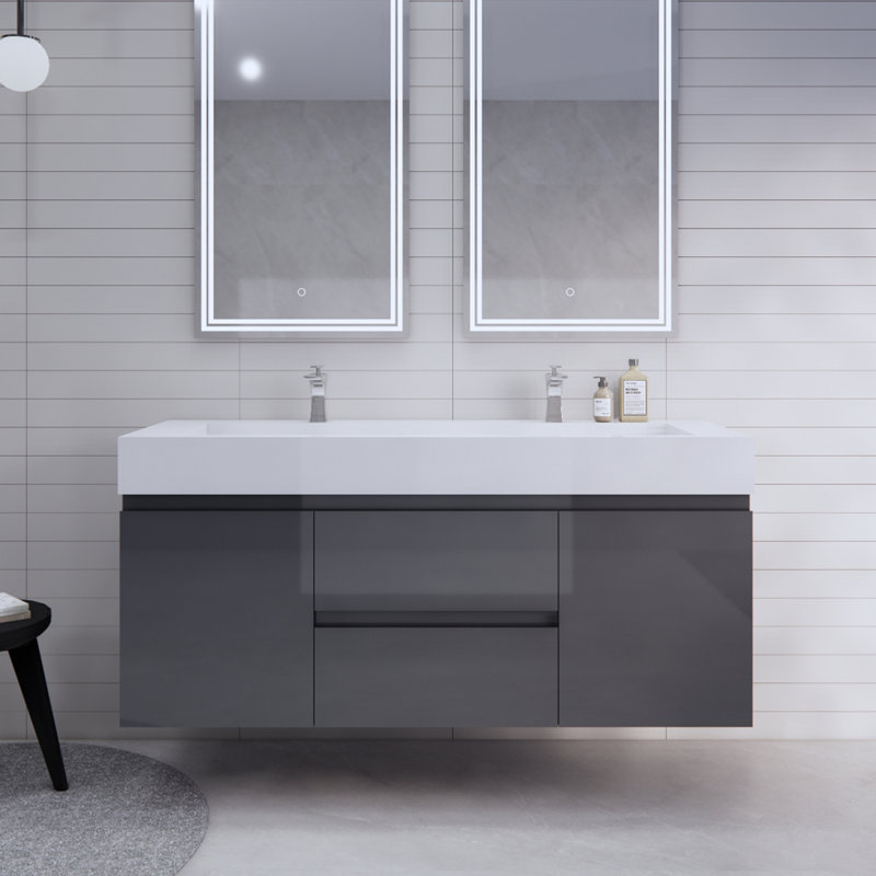 Babajide Bathroom Vanity with Acrylic Top, High Gloss Gray
