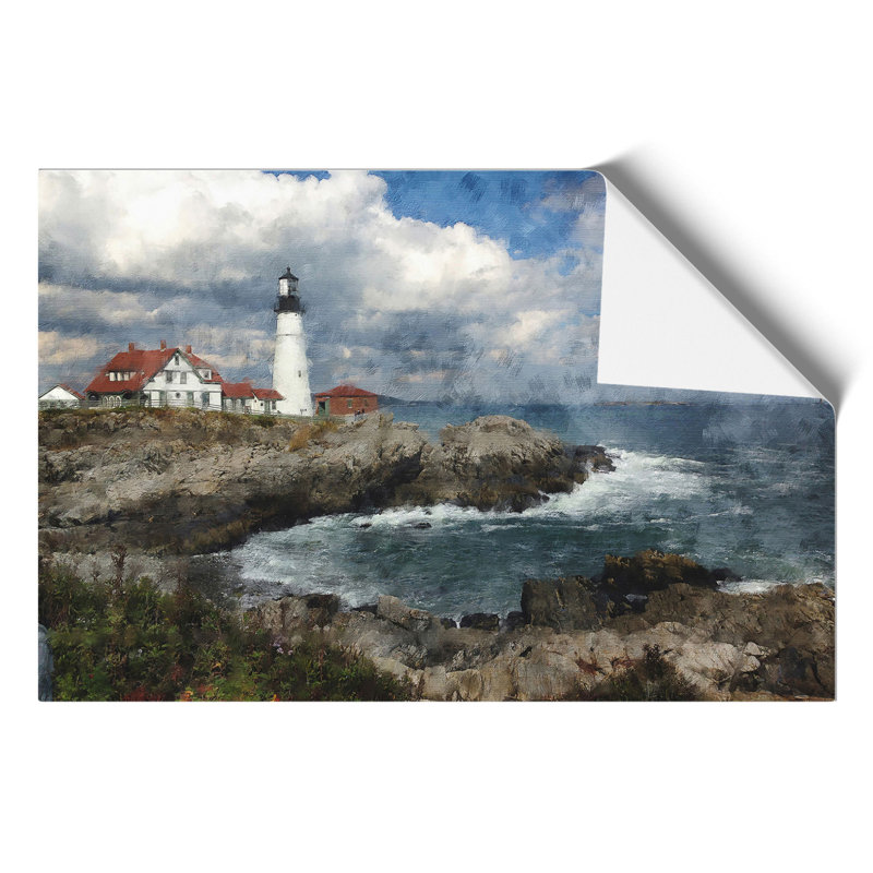 Lighthouse in Maine Painting - Frameless Print, 42cm H x 59cm W x 0.1cm D