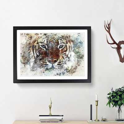 Tiger in the Blue in Abstract - Picture Frame Painting Print on MDF