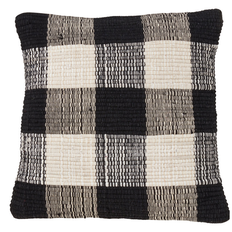 Housse et insert de coussin décoratif en coton écossais, Noir, Plumes