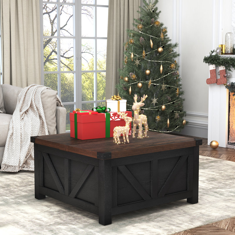 Farmhouse Lift Top Coffee Table With Storage Wood Square Center Table