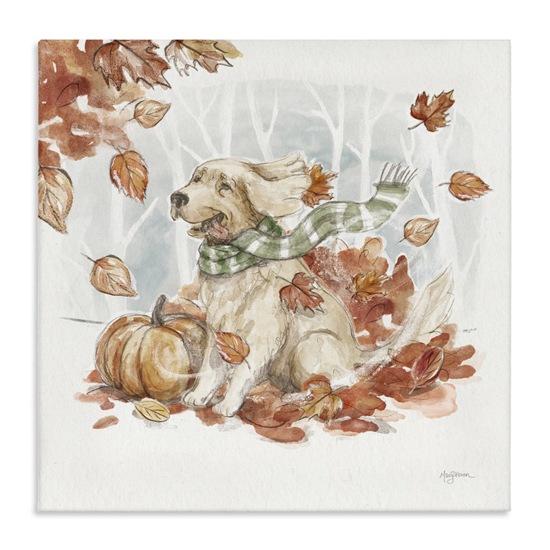 «Happy Autumn Labrador», art mural sur toile par Mary Urban, H 36 po x l 36 po