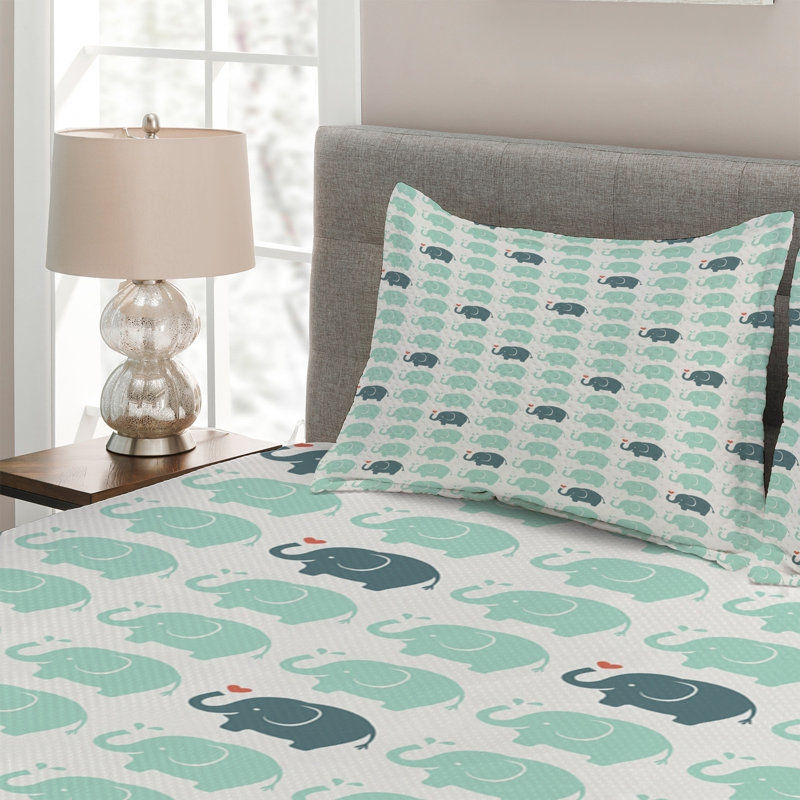 Elephant Geometric Shapes Coverlet, King Bedspread + 2 Shams