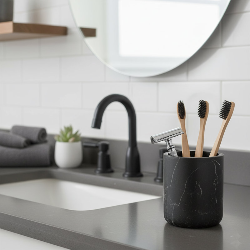 Porte-brosse à dents en résine de marbre, Noir