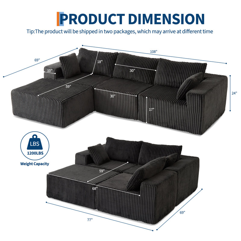 175cm Wide Rectangle Loveseat, Grey
