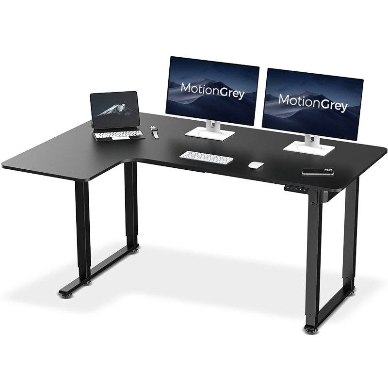 Bureau debout électrique en L à hauteur ajustable (63 po), Gauche, Noir, noir, noir, noir
