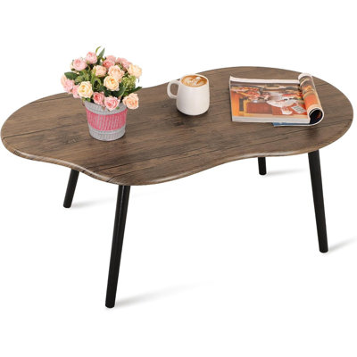 Irregular Cloud-Shaped Coffee Table With Wood Grain Desktop, Modern Minimalist Center Table For Living Room Or Home Office, Floor-Standing Design