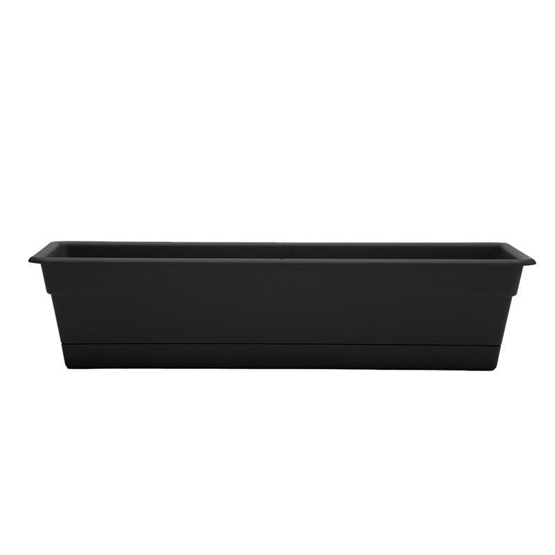 Dura Cotta Traditional Plastic Indoor/Outdoor Rectangle Window Box Planter with Attached Saucer, Black