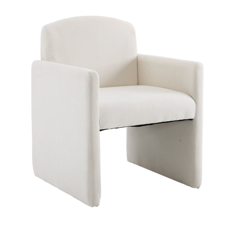 Corduroy Upholstered Dining Chair with Throw Pillow, 6, Ivory