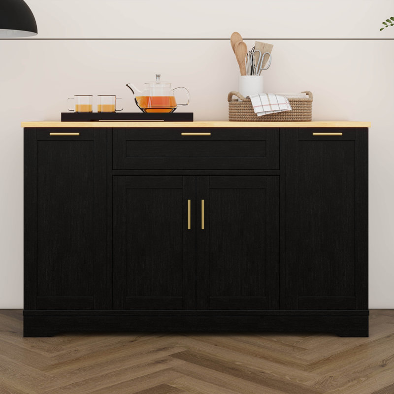 Buffet de rangement multifonctionnel, îlot de cuisine avec table de salle à manger extensible, tablettes réglables, support coulissant à 3 niveaux, tiroir