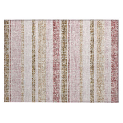 Machine Washable Indoor/Outdoor Xhevrie Pink Rug