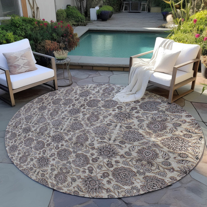 Naadiya Washable Floral Indoor / Outdoor Rug, Round 8'