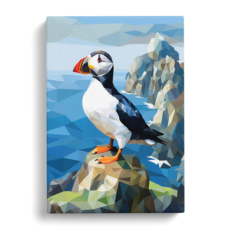 Puffin Cubism Art - Wrapped Canvas, 50cm H x 35cm W x 3cm D