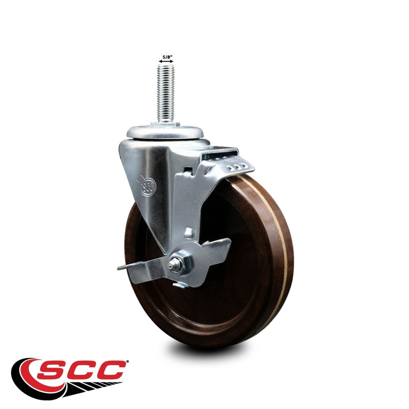 Temp Phenolic Swivel 3/8 Inch Threaded Stem Caster Set with Brake