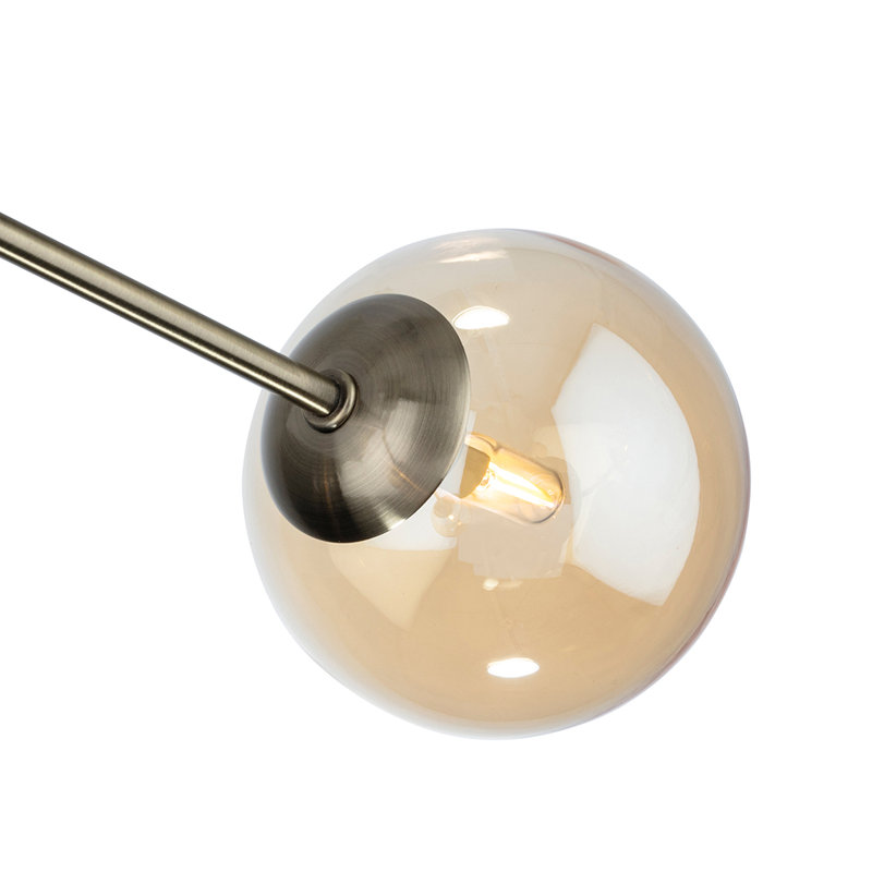 3 - Light Sputnik Chandelier, Antique Brass, Amber, Antique Brass