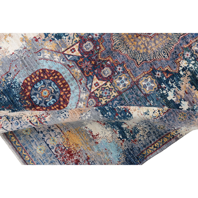 High-Quality Hand-Knotted Blue And Navy Area Rug