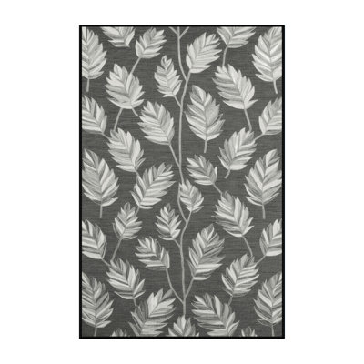 Tapis gris botanique lavable à la machine
