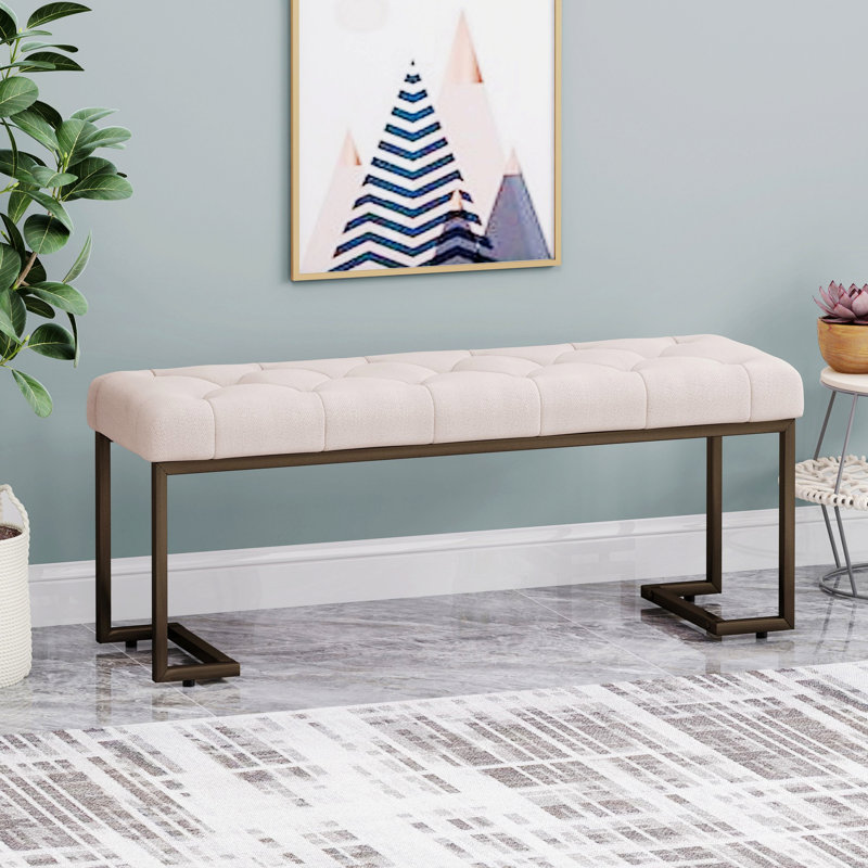 Banc capitonné capitonné, banc en métal pour salle à manger, Beige